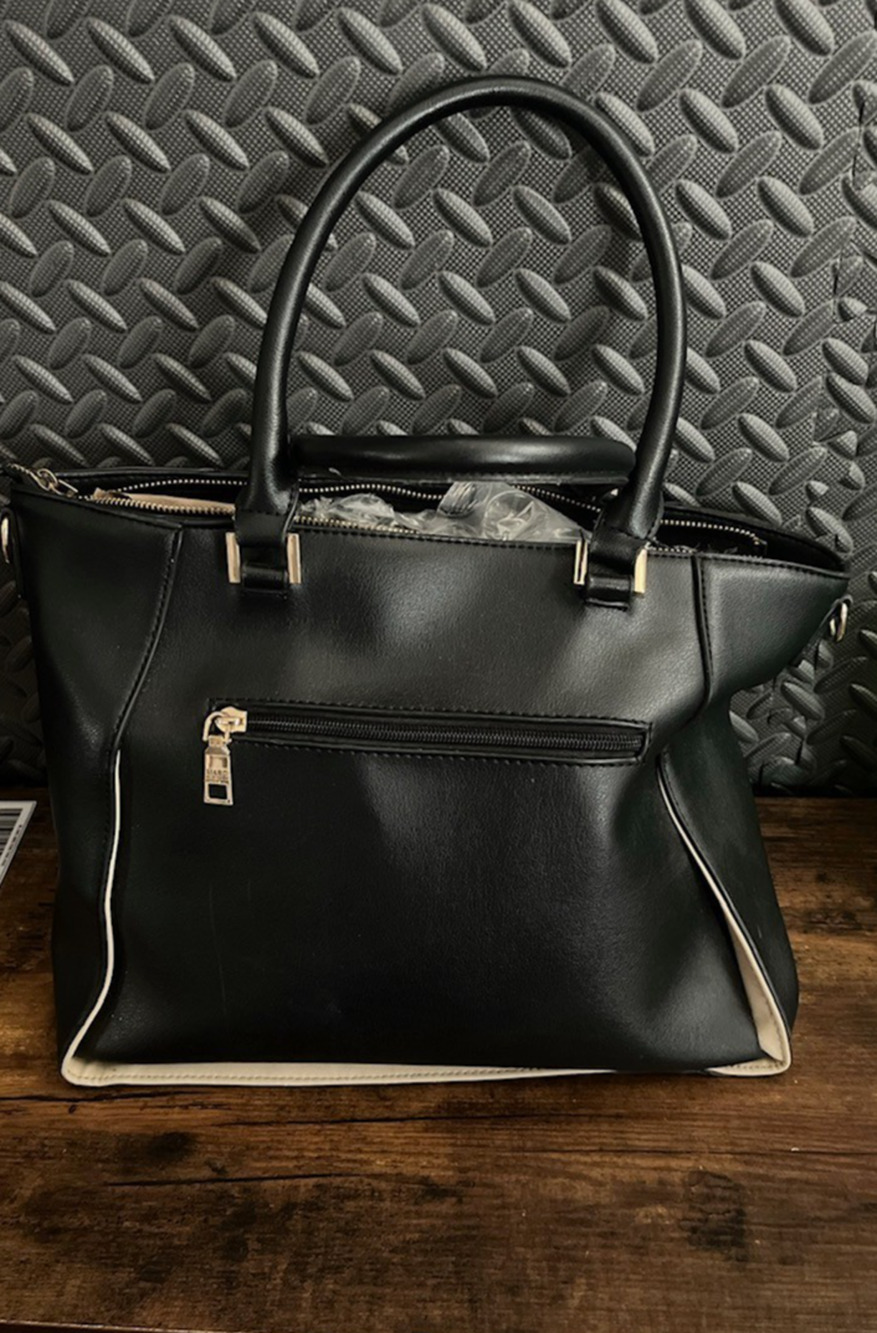 Marc New York Andrew Marc Black Faux Leather Satchel Purse Gold Tone Hardware